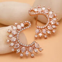 KARATCART Rose Gold-Plated Cubic-Zirconia Contemporary Studs Earrings-picture-33