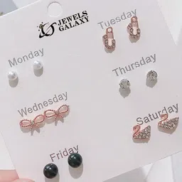 Jewels Galaxy Set Of 6 Rose Gold-Plated Contemporary Studs Earrings-picture-20