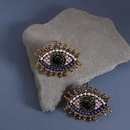 SOHI Gold-Plated Beaded Contemporary Evil Eye Stud Earrings-picture-29
