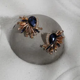 SOHI Gold-Plated Crystal-Studded Contemporary Stud Earrings-picture-23