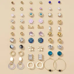 Jewels Galaxy Set Of 30 Gold Plated Contemporary Studs Earrings-picture-41