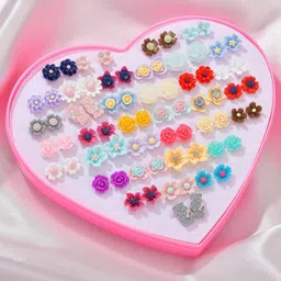 Shining Diva Fashion Set Of 36 Silver-Plated Contemporary Studs Earrings-image-50