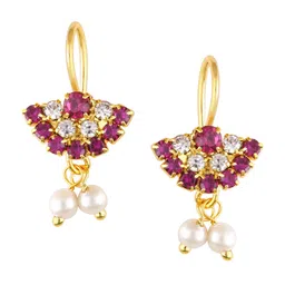 Vighnaharta Gold-Plated Stone-Studded & Pearls Bugadi Earrings image 2