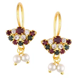 Vighnaharta Gold-Plated Stone-Studded & Pearls Bugadi Earrings image 2