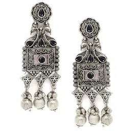 KARATCART Silver-Plated Oxidised Contemporary Drop Earrings image 2