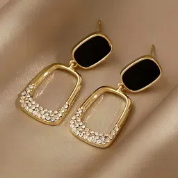 Krelin Gold-Plated Stainless Steel Square Rhinestone Studded Drop Earrings image 2