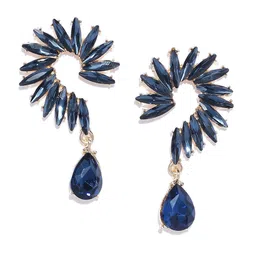 DressBerry Navy Blue Gold-Plated Stone-Studded Contemporary Drop Earrings image 2