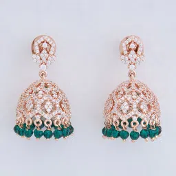 Kushal's Fashion Jewellery Rose Gold-Plated Dome Shaped Zircon Jhumkas Earrings image 2