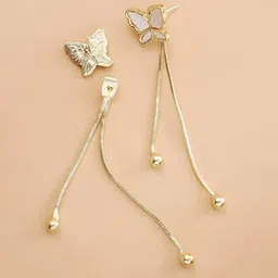 Yellow Chimes Gold Tone Butterfly Shape Stud Long Linear Chain Drop Dangle Earrings image 4