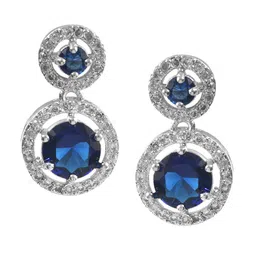 Jewar Mandi Silver Plated Circular Cubic Zirconia Drop Earrings image 2