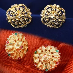 MEENAZ Set Of 2 Gold-Plated Floral Shaped Studs Earrings image 2