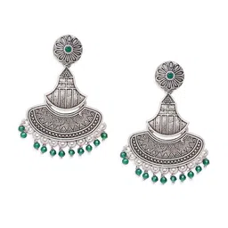 OOMPH Stone Studded & Beaded Oxidised Drop Earrings image 4
