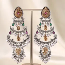 Priyaasi Silver-Plated Oxidized Contemporary Chandbalis Earrings-picture-24