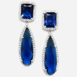ZENEME Navy Blue Teardrop Shaped Drop Earrings image 2