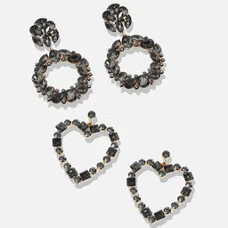 DressBerry Set Of 2 Silver-Plated Artificial Stones Studded Drop Earrings image 4