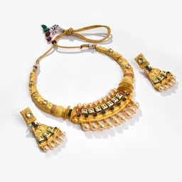 SOHI Gold-Plated Stones Studded & Beaded Necklace & Earrings Set image 2