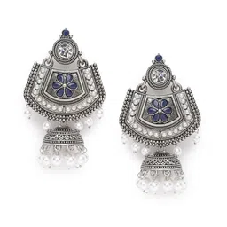 Anouk Blue Silver-Plated Dome Shaped Jhumkas image 2