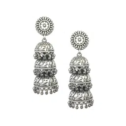 Dulcett Silver-Plated Dome Shaped Oxodised Jhumkas image 3