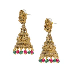 Shining Jewel - By Shivansh Gold-Plated Brass Artificial Beads Temple Jhumkas Earrings image 2