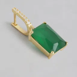 Carlton London Green Gold-Plated CZ Studded Geometric Drop Earrings image 5