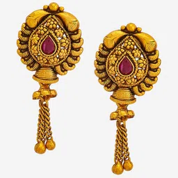 Kushal's Fashion Jewellery Gold Plated 92.5 Pure Silver Stone Studded Drop Earrings image 3
