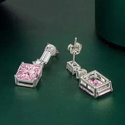 Designs & You Silver-Plated CZ-Studded Geometric Drop Earrings image 2