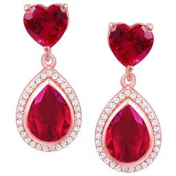 GIVA 92.5 Sterling Silver Rose Gold-Plated Artificial Stones Studded Drop Earrings image 2