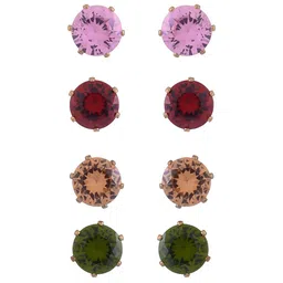 Silvermerc Designs Set Of 4 Rose Gold-Plated Cubic Zirconia Studded Studs Earrings image 2