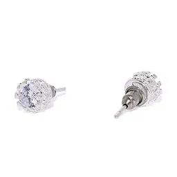 OOMPH Silver-Toned Cubic Zirconia Studded Circular Studs Earrings image 2