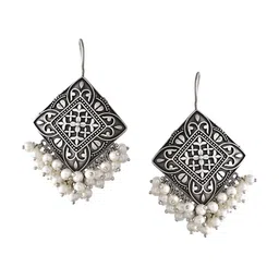 DASTOOR Silver Plated Oxidised Contemporary Drop Earrings image 2