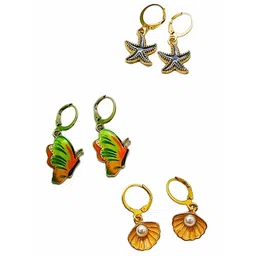 FEMMIBELLA Set Of 3 Gold-Plated Contemporary Drop Earrings image 3