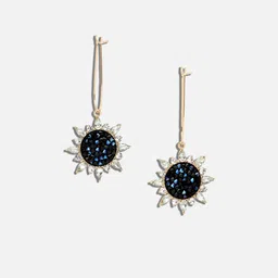 SOHI Women Gold Plated & Black Contemporary Drop Earrings image 4