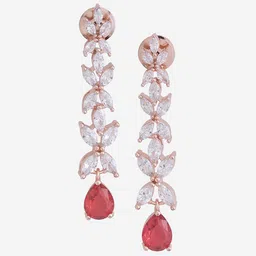 Kushal's Fashion Jewellery Rose Gold-Plated Ruby Drop Earrings image 3