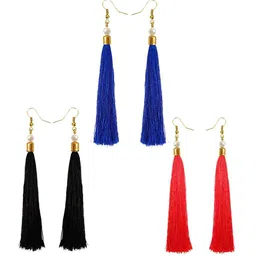 RICH AND FAMOUS Black & Red Contemporary Long Tassel Drop Earrings image 2
