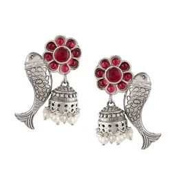 DASTOOR Silver-Plated Contemporary Jhumkas image 2