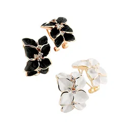 DIVASTRI Set Of 2 Rose Gold-Plated Artificial Stones Studded Floral Shaped Drop Earrings image 2