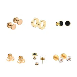 KARISHMA KREATIONS Set Of 6 Gold-Plated CZ Stone Studded Contemporary Studs Earrings image 4