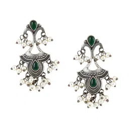 TEEJH Silver-Plated Oxidised Contemporary Drop Earrings image 3