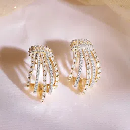 RUBANS 22K Gold plated Baguette Crystal Zirconia Exquisite Demi-Fine Earrings image 2