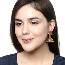 ANIKAS CREATION Gold-Plated Contemporary Jhumkas Earrings image 3