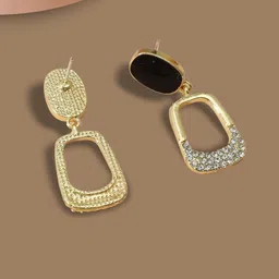 Krelin Gold-Plated Stainless Steel Square Rhinestone Studded Drop Earrings image 3