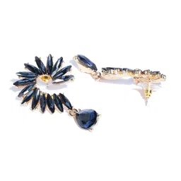 DressBerry Navy Blue Gold-Plated Stone-Studded Contemporary Drop Earrings image 3