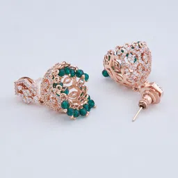 Kushal's Fashion Jewellery Rose Gold-Plated Dome Shaped Zircon Jhumkas Earrings image 3