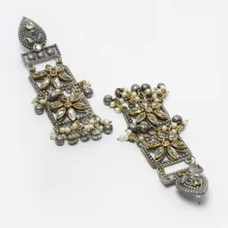 Moedbuille Silver-Plated Kundan Floral Drop Earrings image 3