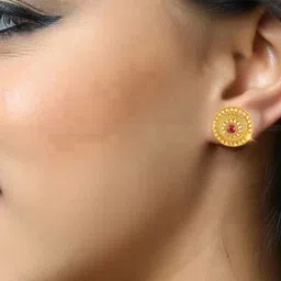 Vighnaharta Gold-Plated Floral Drop Earrings image 3