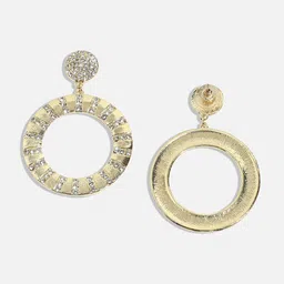 SOHI Gold Plated Stone Studded Circular Drop Earrings image 3