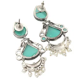 Ozanoo Silver-Plated Artificial Stones Studded Drop Earrings image 3