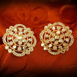 MEENAZ Set Of 2 Gold-Plated Floral Shaped Studs Earrings image 3