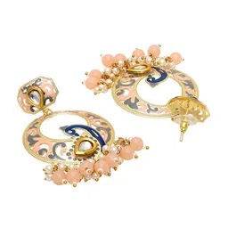 OOMPH Kundan Studded Enamelled Peacock Shaped Chandbalis image 3