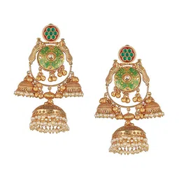 Saraf RS Jewellery Gold-Plated Kundan Studded & Beaded Dome Shaped Lightweight Jhumkas image 2